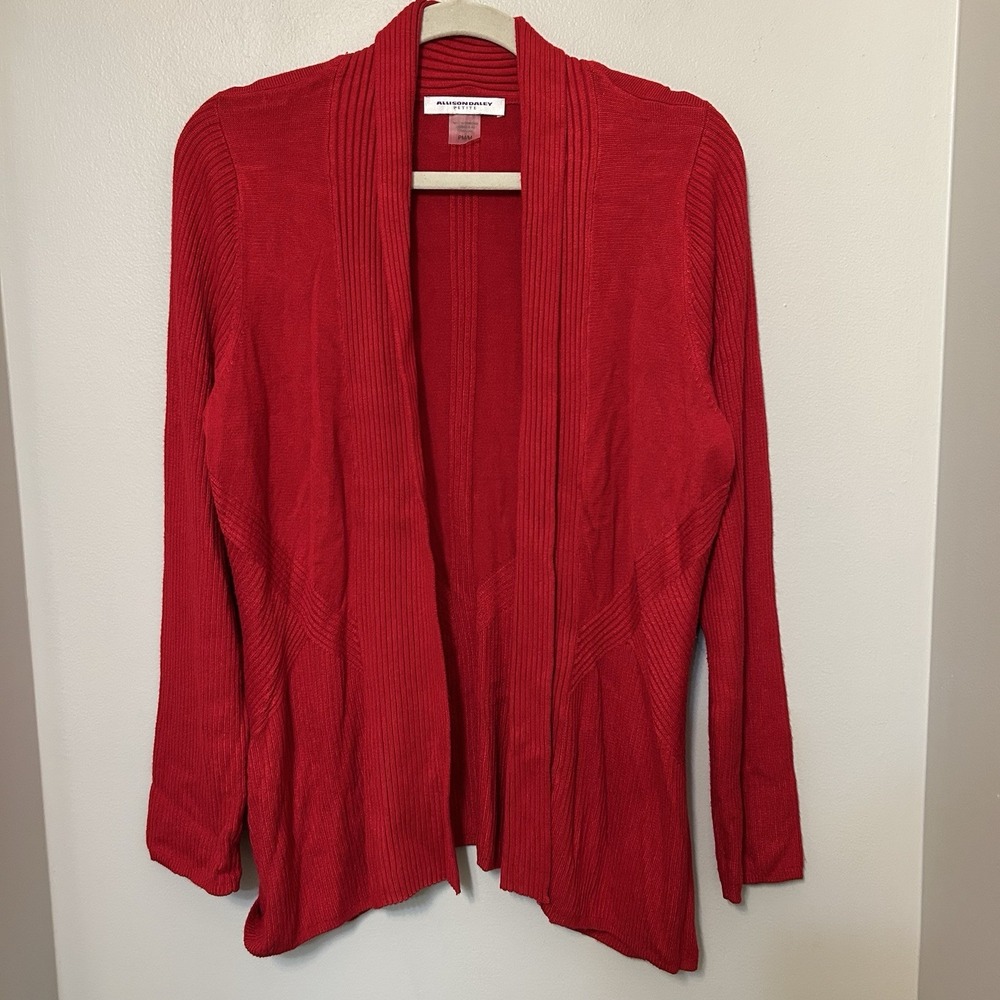Allison Daley Women PM Cardigan Sweater Red Open Front Classic Career Holiday M